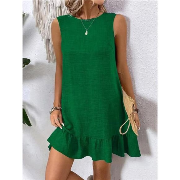 Ruffled Hem Round Neck Sleeveless Dress - Picture 1 of 16